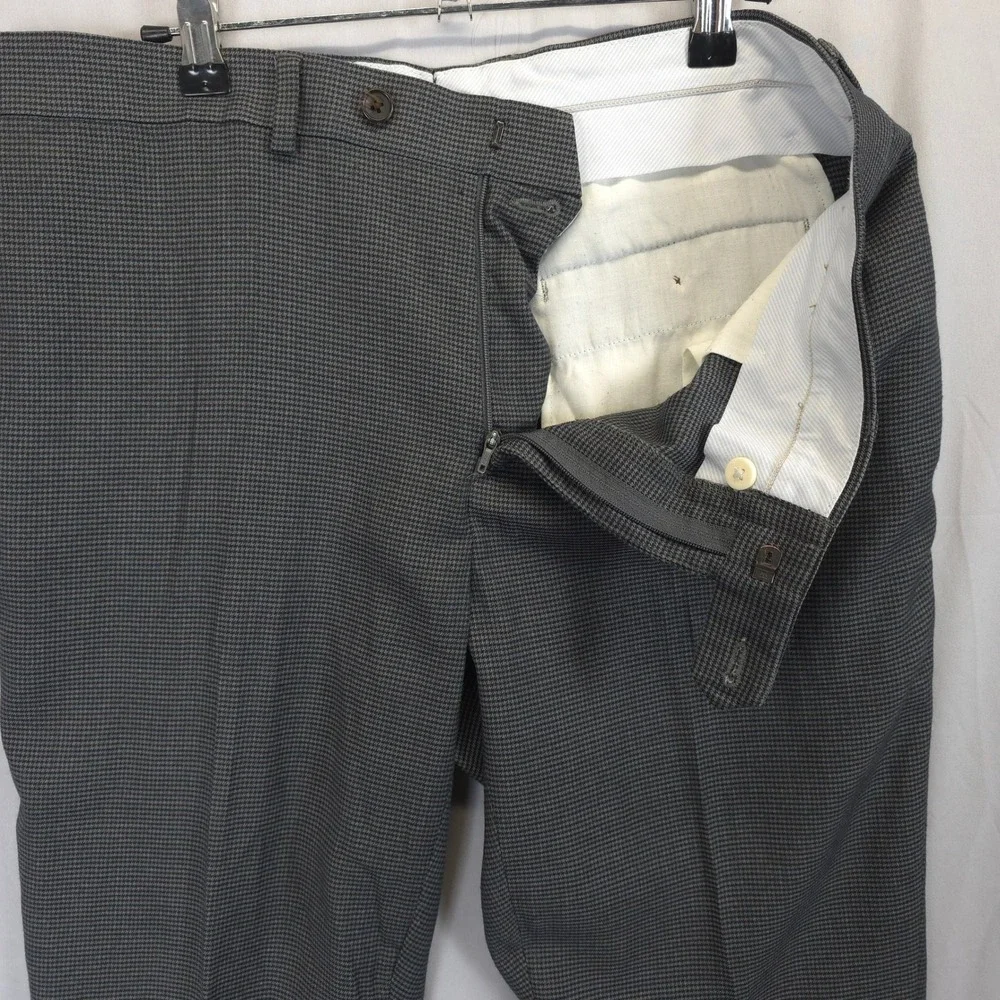 Ralph Lauren Men 34x28 Grey Houndstooth Dress Pants Flat Front Straight Leg‎